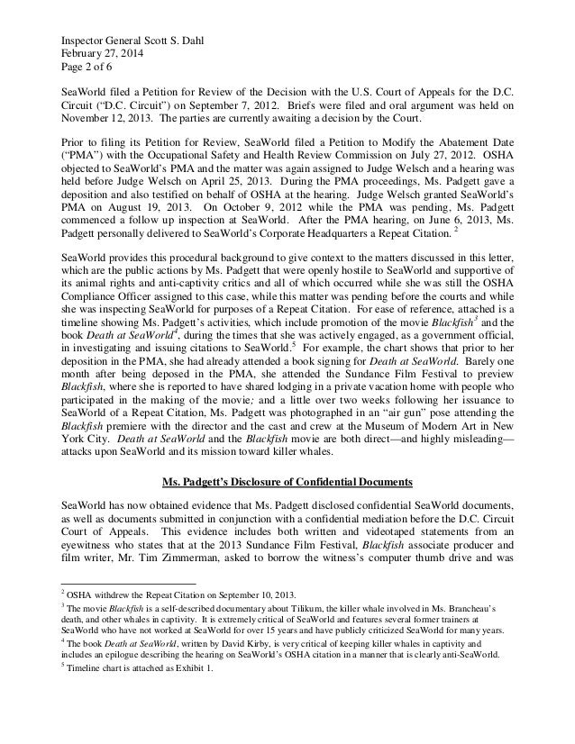 seaworld labor dept complaint letter and all documents letter of complaint