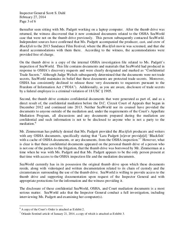 seaworld labor dept complaint letter and all documents letter of complaint