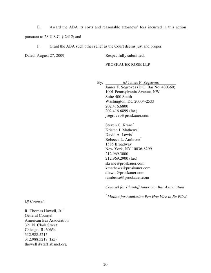 Complaint American Bar Association V. Federal Trade Commission