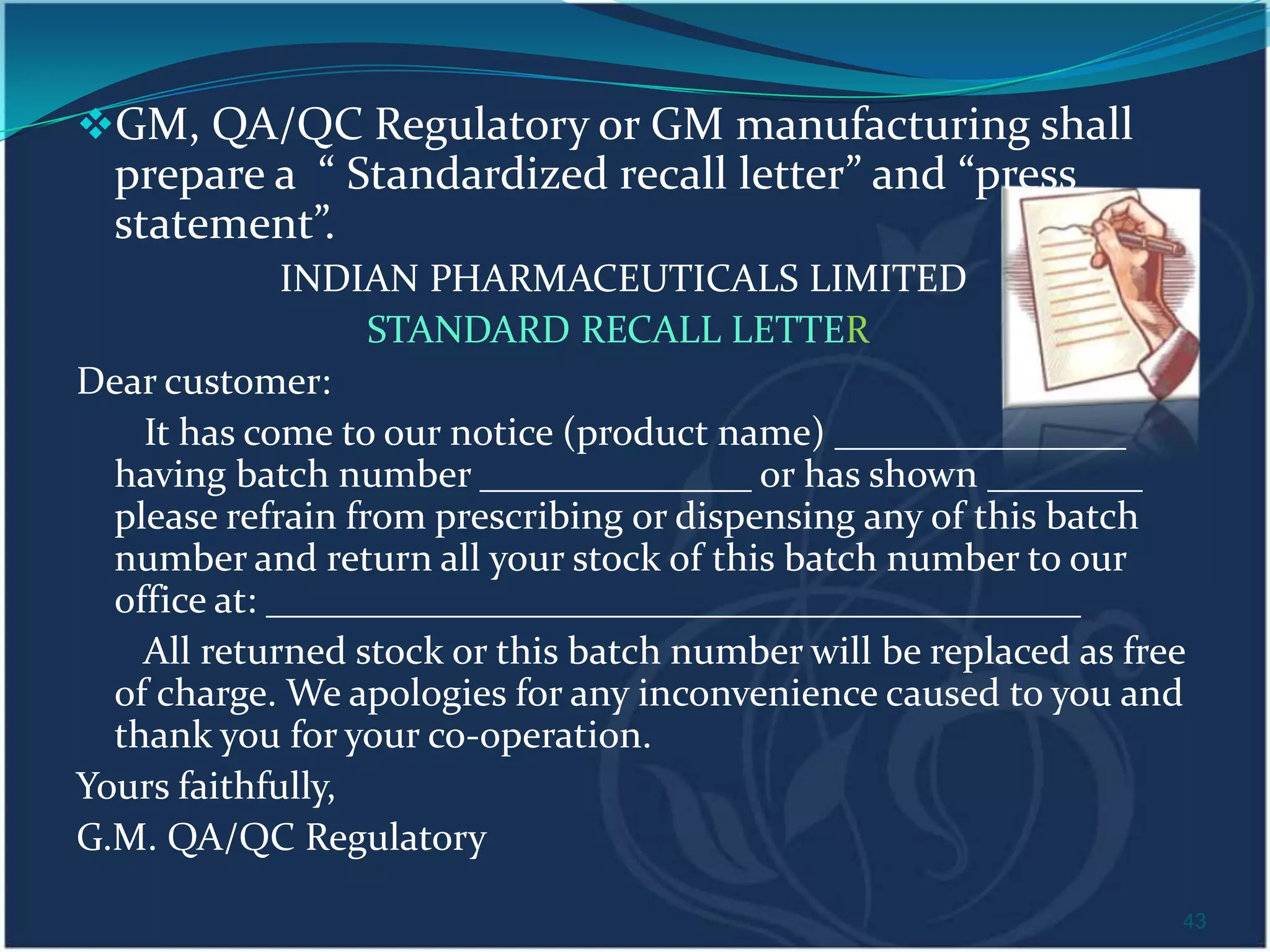 Recalling Statement Complaint and recall handling | PPTX