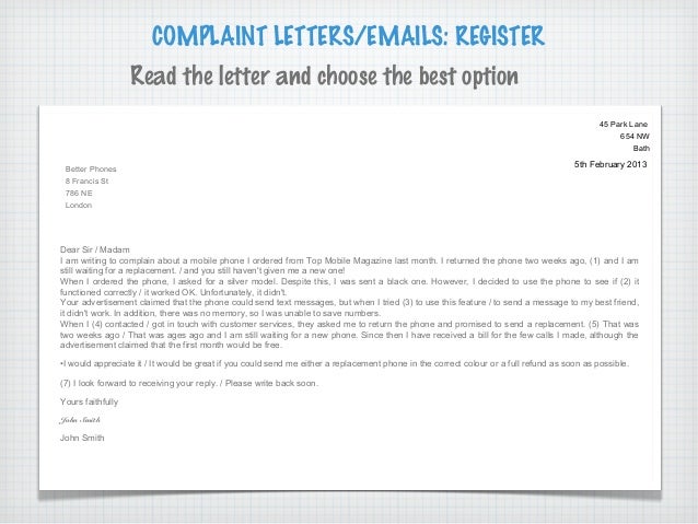 complaint letters letter on phone