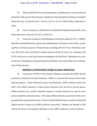 Patent infringement complaint Moderna vs Pfizer and Biontech | PDF