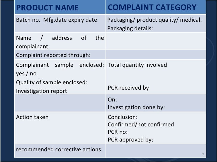 Complaints and recall handling