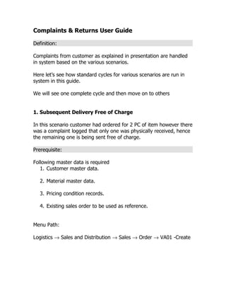 Complaints & returns user guide