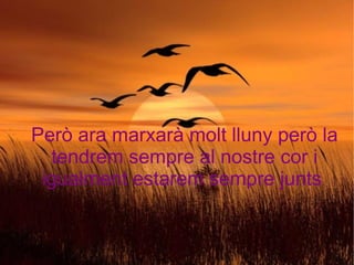 Però ara marxarà molt lluny però la tendrem sempre al nostre cor i igualment estarem sempre junts  