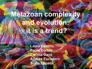 Metazoan complexity
   and evolution:
    it is a trend?

     Laura Castillo
     Paola Corbín
     Carlota Davó
     Andrea Escudero
     Silvia Espada
 