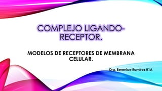 COMPLEJO LIGANDO-
RECEPTOR.
MODELOS DE RECEPTORES DE MEMBRANA
CELULAR.
Dra. Berenice Ramirez R1A
 