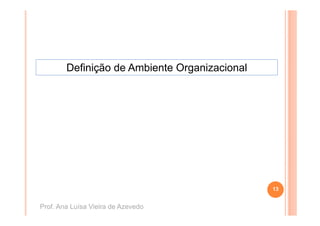 Definição de Ambiente Organizacional




                                               13


Prof. Ana Luísa Vieira de Azevedo
 
