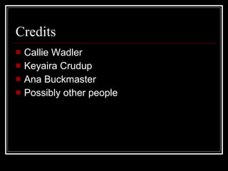 Credits Callie Wadler Keyaira Crudup  Ana Buckmaster Possibly other people 