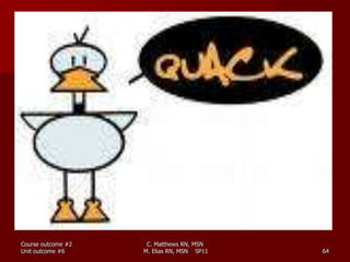 Course outcome #2
Unit outcome #6
C. Matthews RN, MSN
M. Elias RN, MSN SP11 64
 