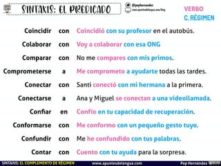 SINTAXIS: EL PREDICADO
@pephernandez
www.apuntesdelengua.com/blog VERBO
C. RÉGIMEN
Coincidir con Coincidió con  su profeso...