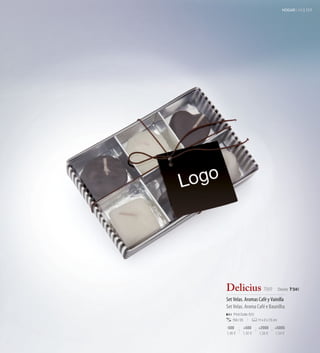 HOGAR LAR | 113




Delicius 7069                            Desde 1'34€

Set Velas. Aromas Café y Vainilla
Set Velas. Aroma Café e Baunilha
    Print Code: E(1)
   150 / 25            11 x 2 x 7,5 cm

-500       +500        +2000        +5000
1,46 €     1,42 €      1,38 €       1,34 €
 