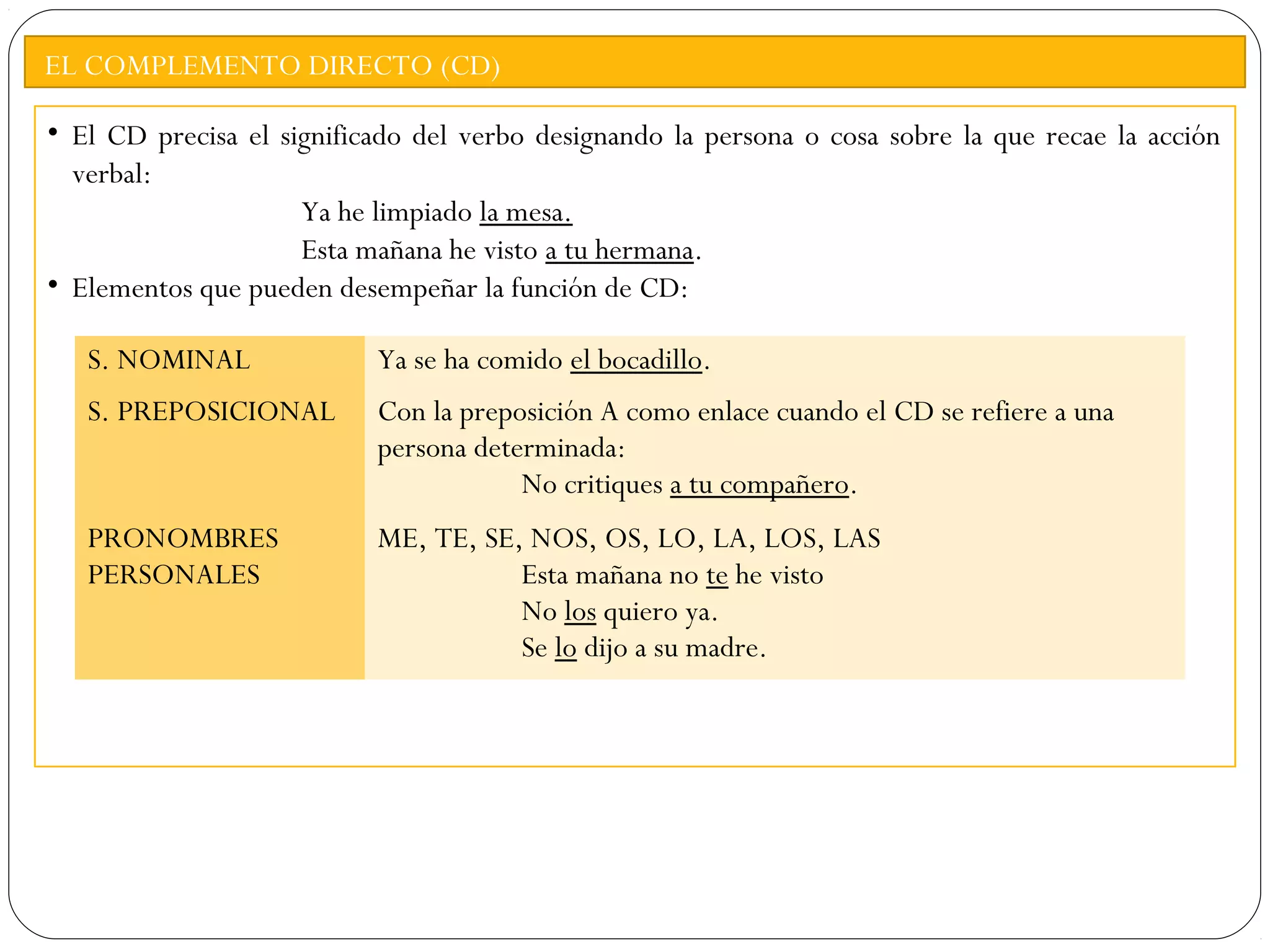Complementos del verbo | PPT