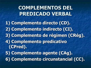 Complementos Del Predicado Verbal | PPT