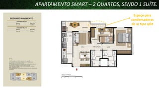 APARTAMENTO SMART – 2 QUARTOS, SENDO 1 SUÍTE.
Espaço para
condensadoras
de ar tipo split

 