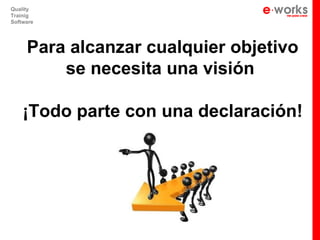 Quality
Trainig
Software




     Para alcanzar cualquier objetivo
         se necesita una visión

    ¡Todo parte con una declaración!
 