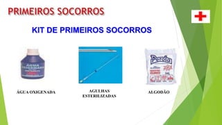 KIT DE PRIMEIROS SOCORROS
ÁGUA OXIGENADA AGULHAS
ESTERILIZADAS
ALGODÃO
 