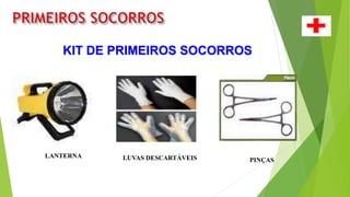 KIT DE PRIMEIROS SOCORROS
LANTERNA LUVAS DESCARTÁVEIS PINÇAS
 