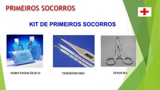 KIT DE PRIMEIROS SOCORROS
SORO FISIOLÓGICO TERMÔMETRO TESOURA
 