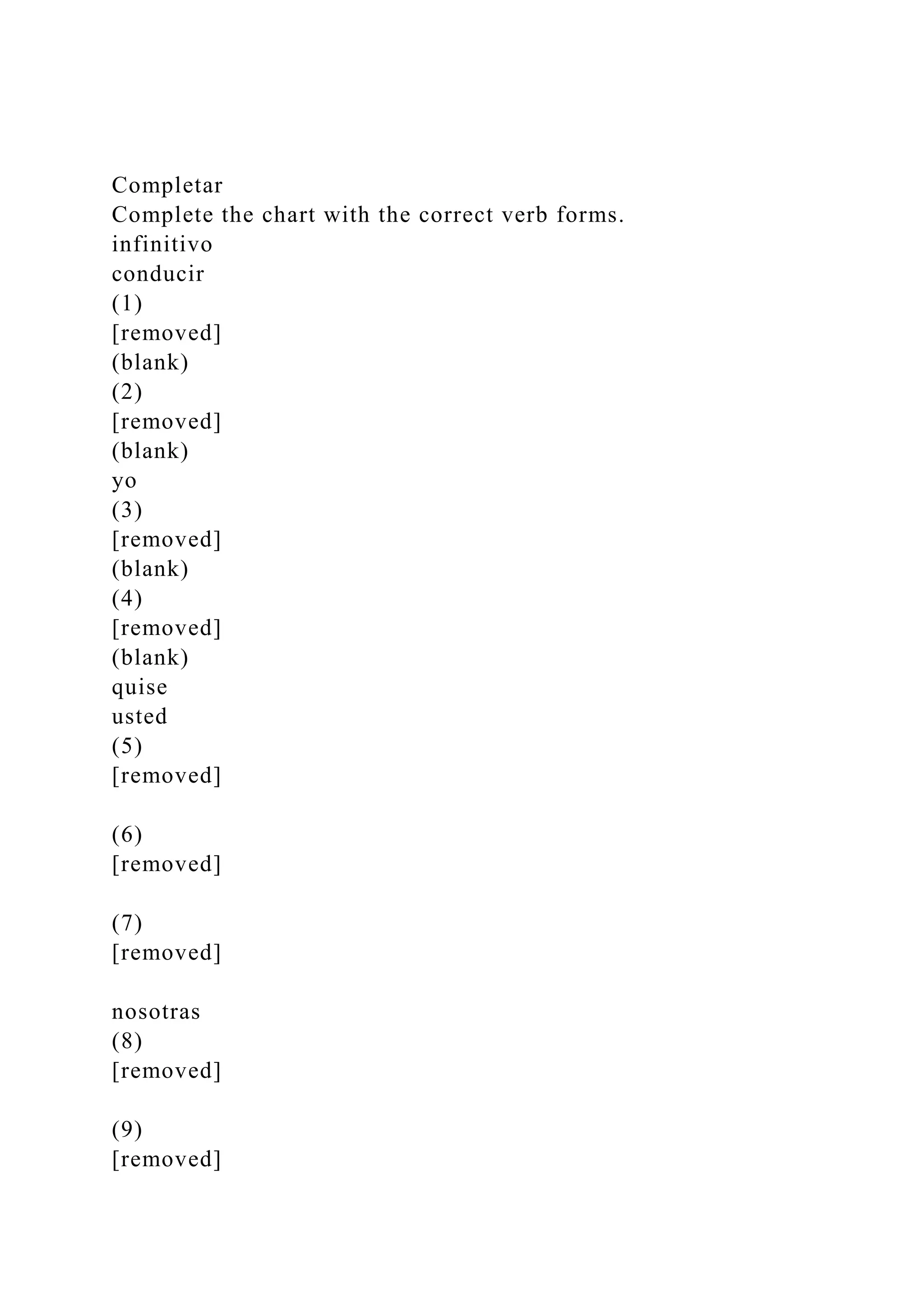 CompletarComplete the chart with the correct verb forms.infini.docx