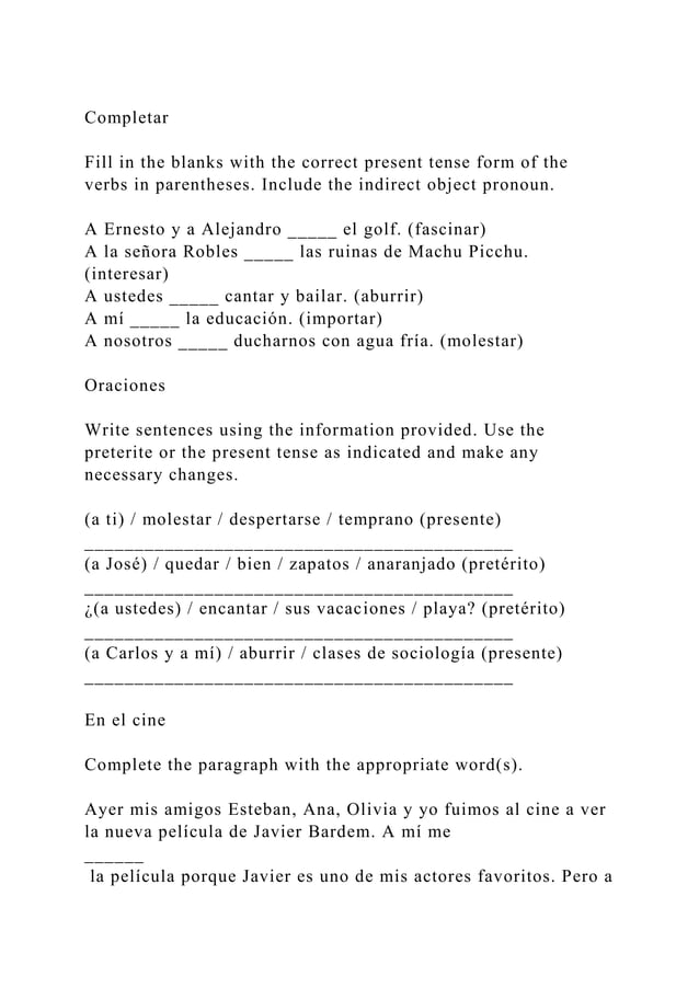 CompletarFill In The Blanks With The Correct Present Tense Form docx CompletarFill In The Blanks With The Correct Present Tense Form docx