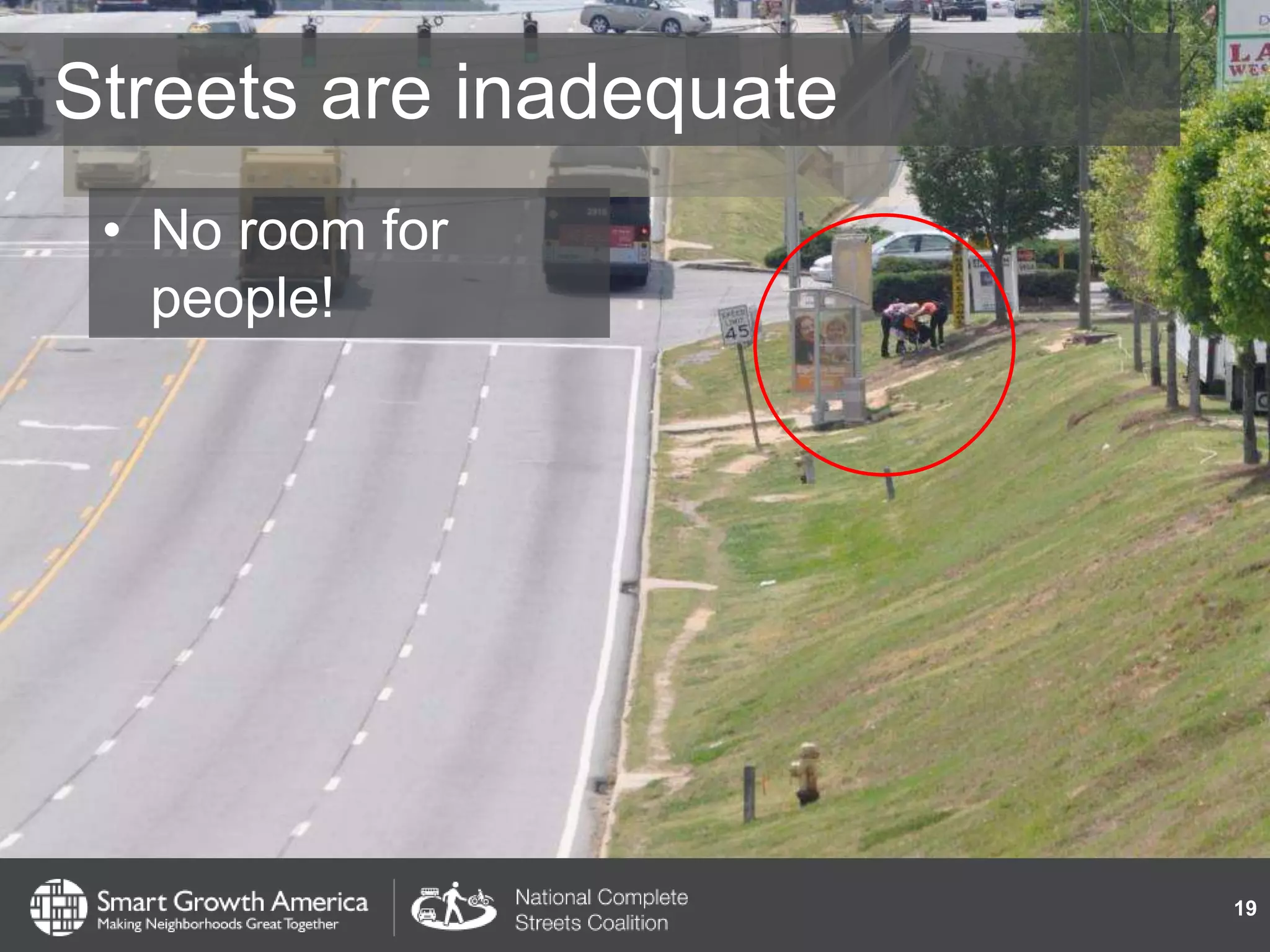 Streets are inadequate
• No room for
people!
19
 