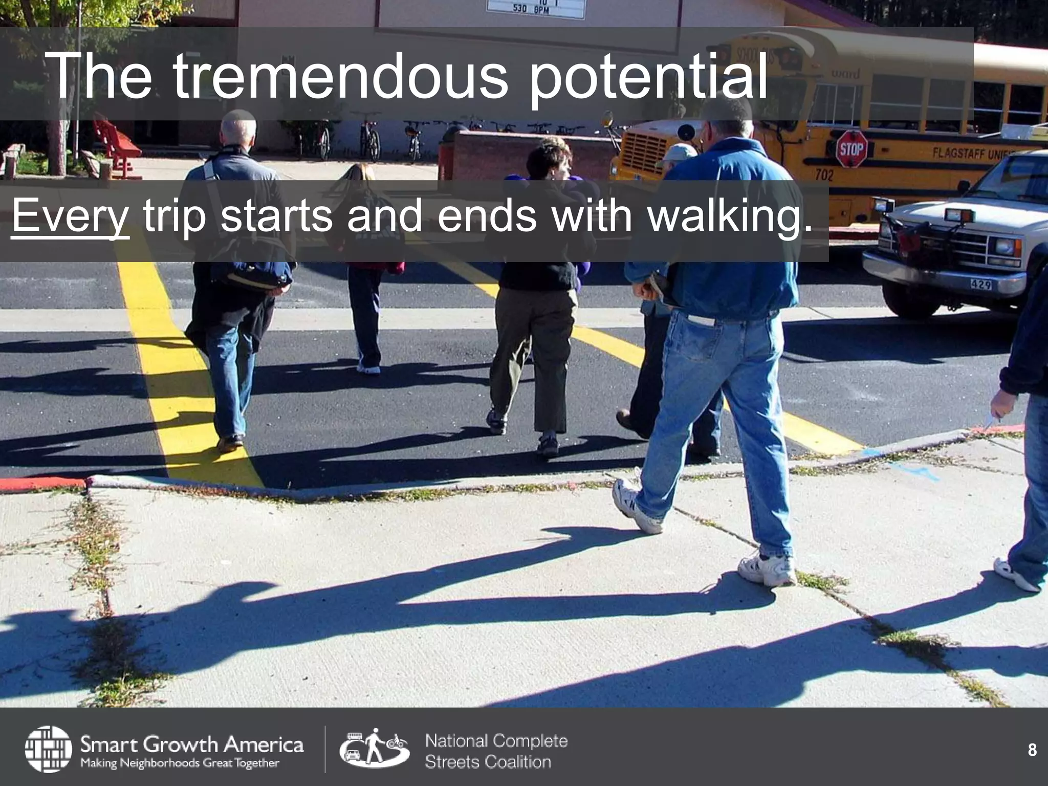 The tremendous potential
8
Every trip starts and ends with walking.
 