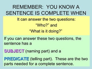 Complete and incomplete sentences reteach | PPT