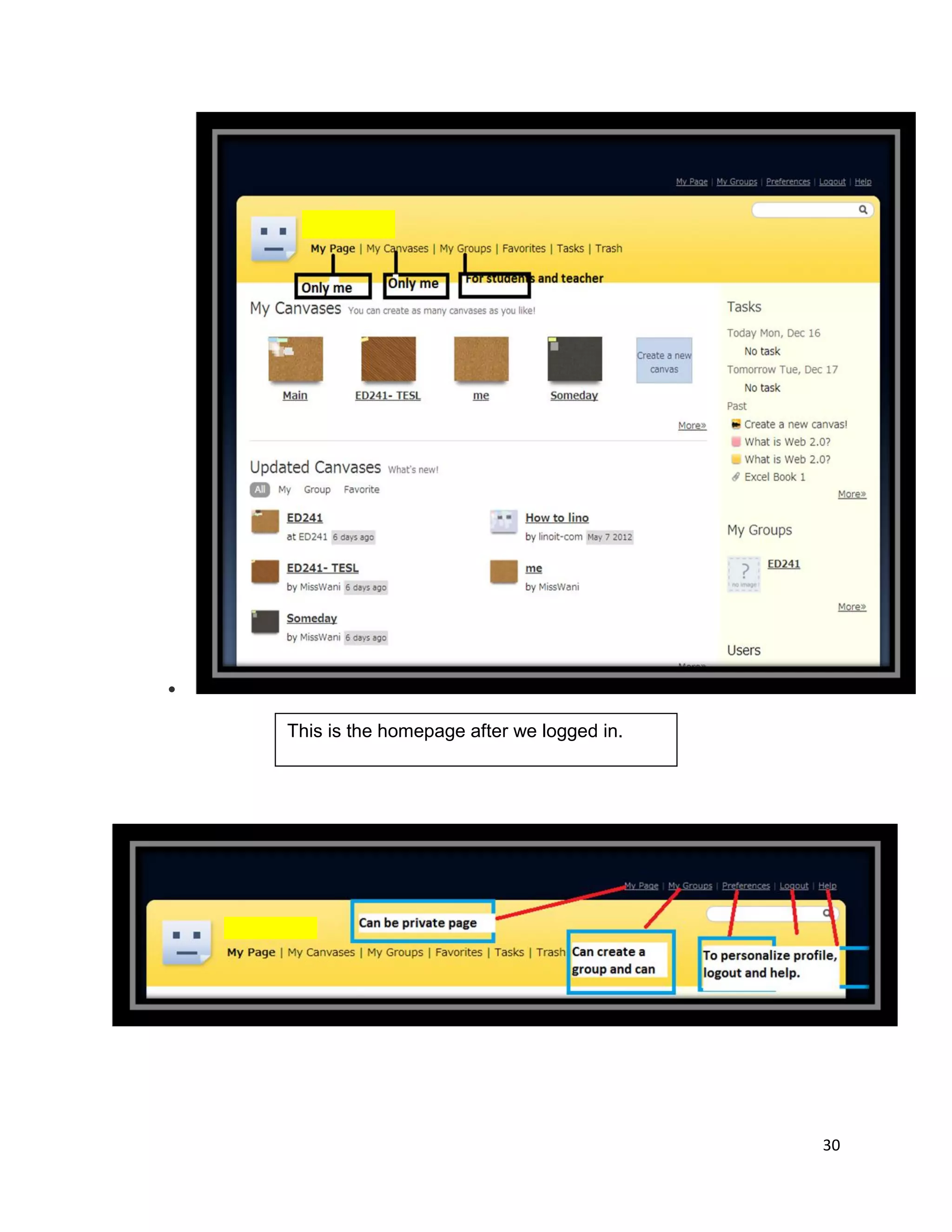 30

This is the homepage after we logged in.
 