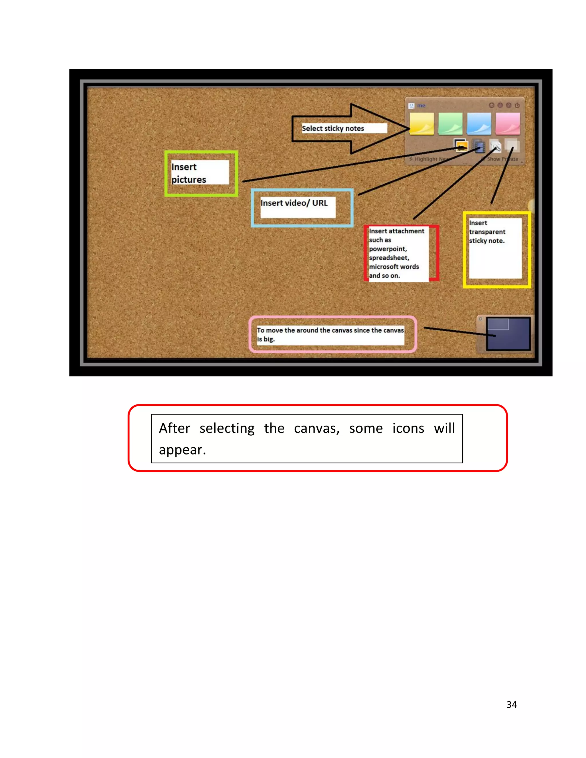 34
After selecting the canvas, some icons will
appear.
 