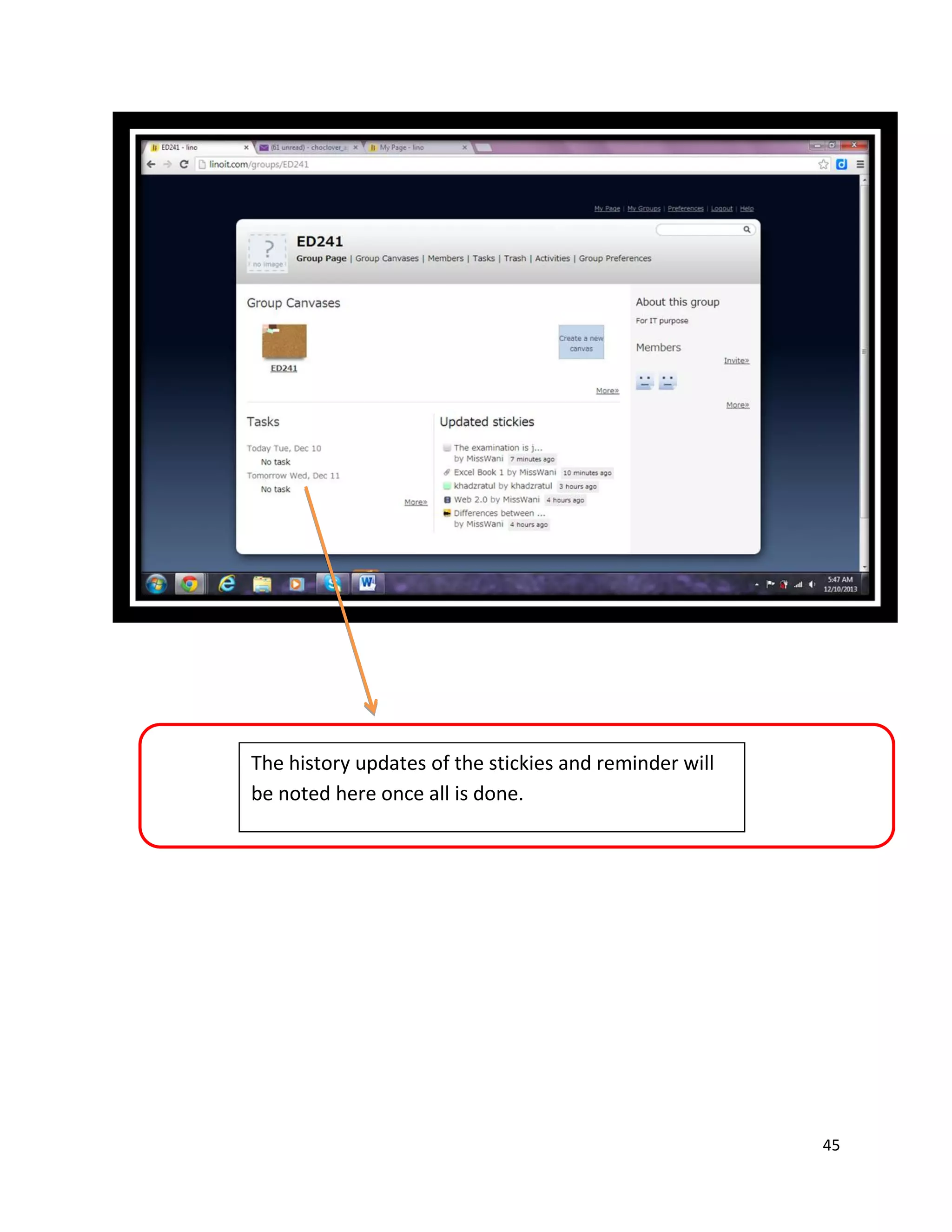 45
The history updates of the stickies and reminder will
be noted here once all is done.
 
