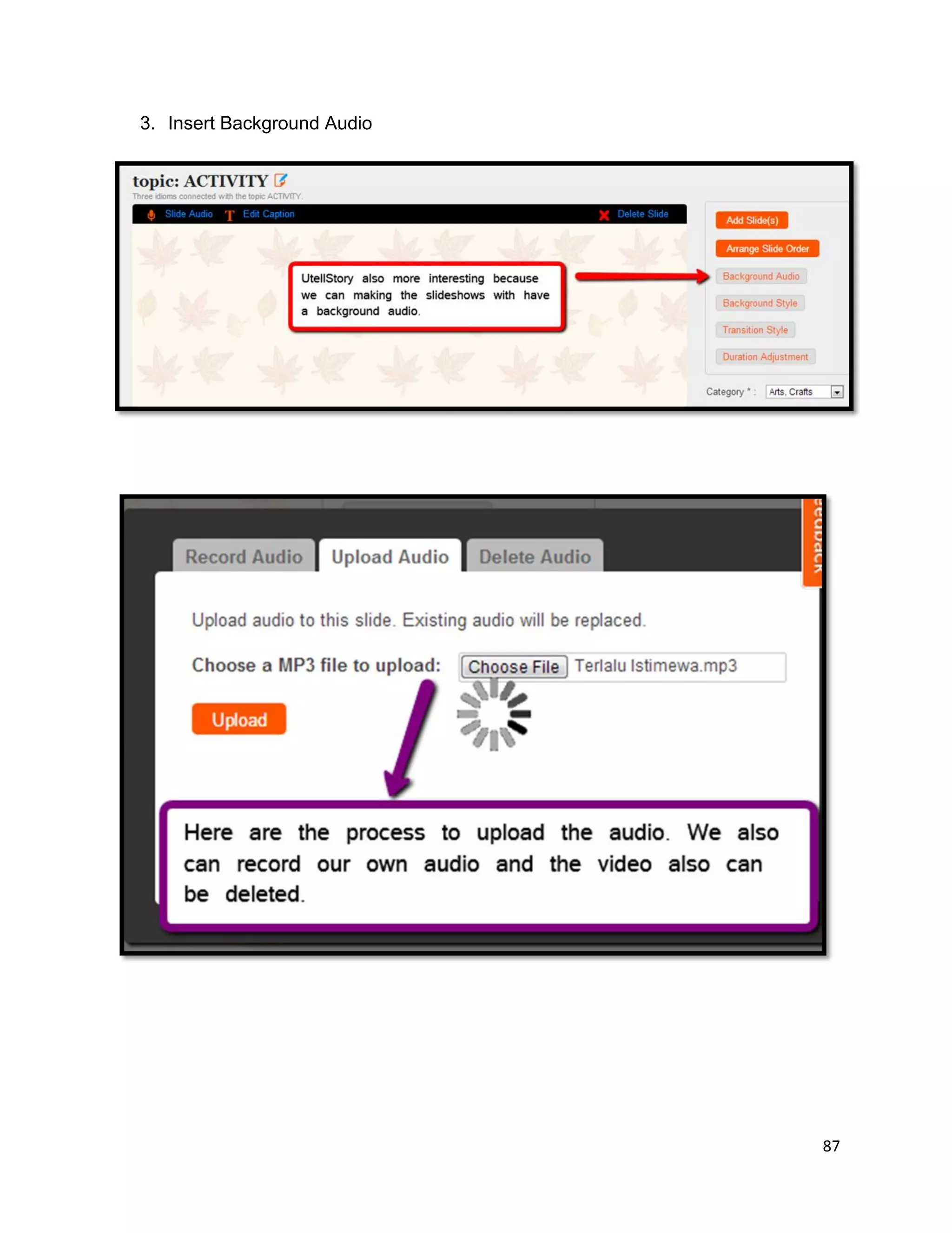 87
3. Insert Background Audio
 
