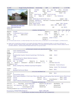 las vegas homes
GLVAR                   Single Family Residential         Ownership           SFR            06/10/12               2:15 PM
                                            ML#       1251093       Status   ER      Area 602       L/Price $145,000
                                            Offc      FEHR          PubID    007575          Listing Agent a Realtor? Y
                                            Bldr/Manf                  Model                          $/SQFT $92
                                            County    Clark County Parcel# 178-07-221-023
                                            Twnshp    22      Range 62       Section 7      City Henderson
                                            Prop Desc
                                            Subdiv GREEN VALLEY SOUTH UNIT #42-3                       Subdiv# 2484
                                            Community GREENVLLEY     Short Sale N Foreclosure Commenced N Repo/REO N
                                            Asoc/Comm CCRS/JOGGING
                                            Zoning Single-Family                               YrBuilt 1990 / Resale
                                            Elem K-2 MACK Elem 3-5 MACH              Junior GREE HighSch GVAL
        Click here for map view
2525 /WOLVERTON AV                                                                          Unit               Zip 89074
Virtual Tour
                                                     GENERAL INFORMATION                                   FB     3/4     HB Tot
Bldg Desc   2STORY                                                              #Bedrms 3         #Baths 2        0       1   3
Garage      2 /Attached /Entry to House                                         Conv     N        Carport 0
Appx SqFt 1,576               Addit Liv Area                    #Acres +/-      0.110             #Den/Oth 0     #Loft      0
Roof        Tile Like                                                                             Lot SqFt 4792
PvSpa       N                                                              Lot Descrip   Under 1/4 Acre
PvPool      N                                                              Pool Size +/-
D: S on Eastern past Sunset; L on Warm Springs 4 Sts; R on Pecos 3 Sts; L on Machado 1 St; R on Birmingham; L on Wolverton Av

R: WOW!! NOT A SHORTSALE OR REO!!! THIS HOME HAS BEEN COMPLETELY RENOVATED AND IS LIKE NEW. FEATURES TO
   INCLUDE: FRESHLY PAINTED TWO TONE PAINT, NEW CARPET, KICTHEN OPEN TO SPACIOUS FAMILY ROOM, GRANITE WITH
   CUSTOM CABINETS , OVERSIZED BACKYARD! MOVE RIGHT IN! QUICK CLOSE!



                                       APPROXIMATE ROOM SIZES AND DESCRIPTIONS
Living      12x21 /Vaulted Ceiling                                                  2ndBd     10x12
Dining      10x12 /Formal Dining Room
GreatRm     N
Kitchen     Breakfast Bar/Counter /Granite Countertops /Tile Flooring               3rdBd     10x12
Family      /NONE
MBR         14x12 /Ceiling Fan /Master Bedroom Upstairs                             4thBd
MB Bath     Tub/Shower Combo
DryerUtil   Gas      Loc ROOM               Washer Inc   N       Dryer Inc    N     5thBd
Refrig    N     Disposal Y    DishwasherY  Bed Down N Bath Down Y, 1/2              Oven Desc Stove (G)
Oth Appliances None
                                                                                    Construction Frame & Stucco
Interior    Blinds /Ceiling Fan(s) /Window Coverings Throughout
                                                                                    Flooring Carpet /Tile /Hardwood
Fireplace   1 /Gas
                                                                                    Equest None
Fence       Backyard Full Fenced /Block
                                                 UTILITIES INFORMATION
Hse Faces N                                                                         Miscel    None
Exterior    Covered Patio /Patio
Landscape Drip Irrigation/Bubblers /Front Lawn /Rear Lawn /Mature Landscaping /Rear Sprinkler System /Rock/Gravel Landscapin
Heat Sys    Central                                        Heat Fuel    Gas                               Water Public
Cool Sys    Central                                        Cool Fuel    Electric    Ground Mounted Y      Sewer Public
Util Info   Cable TV Wired /Underground Utilities                               Energy None
                                                 FINANCIAL INFORMATION
Assoc Fee     Y         Assoc Name Green Valley HOA             Assoc Ph 702-385-5611         MastrPlanFee   $0
Assoc Fee 1 $37 /Quarterly Ann Taxes         $1,332             Assessment N                  Assessmt Amt
Assoc Fee 2                    Earnest Deposit $3,000             SID/LID Total               SID/LID Annual
Financing Considered Cash, Conventional, FHA, VA

Presented by: Orange Realty Group LLC                            Agent: Jeffrey Mix
                              GLVAR DEEMS INFORMATION RELIABLE BUT NOT GUARANTEED
 