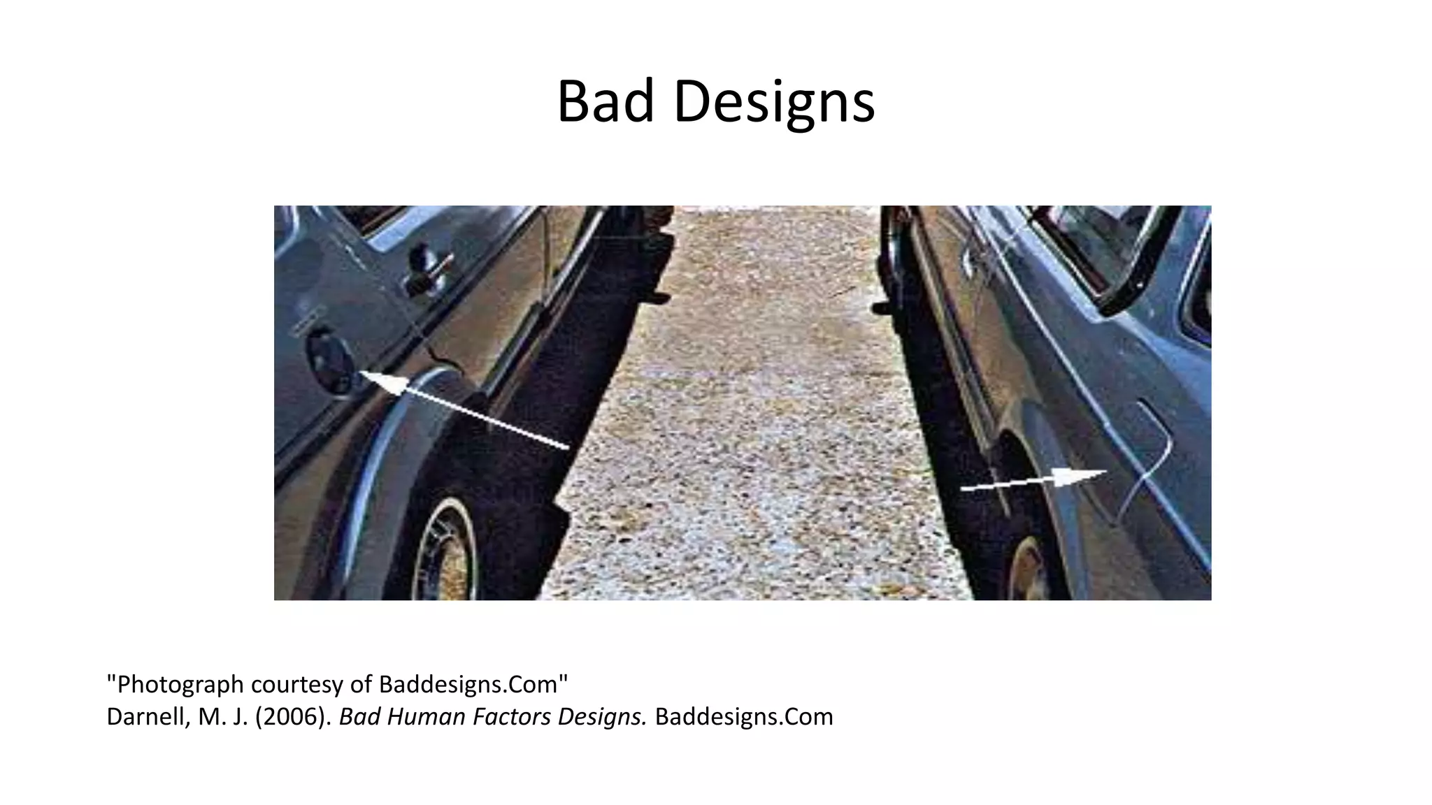 Bad Designs
"Photograph courtesy of Baddesigns.Com"
Darnell, M. J. (2006). Bad Human Factors Designs. Baddesigns.Com
 