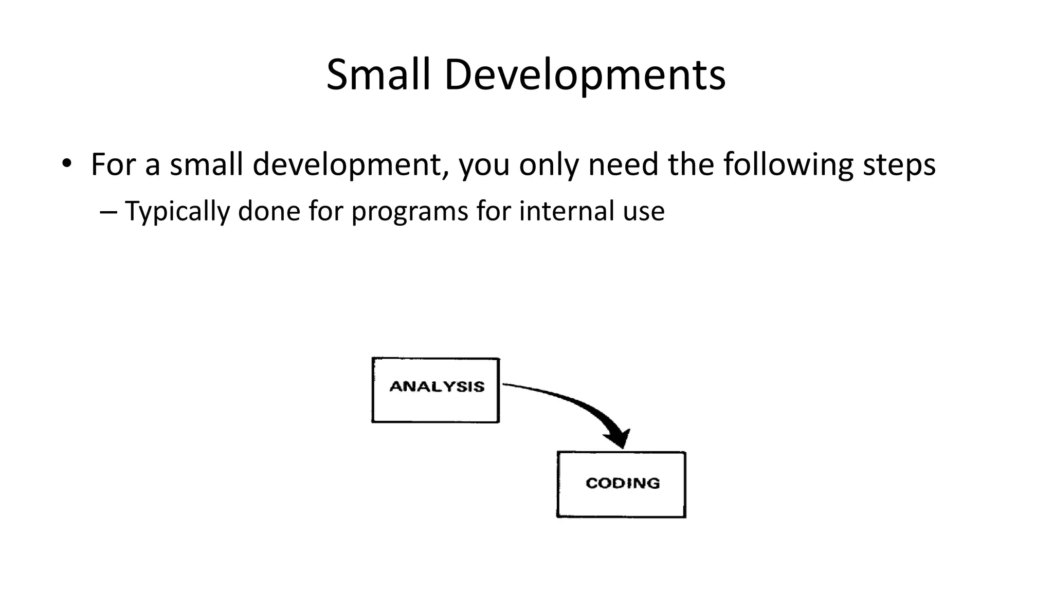 Small Developments
• For a small development, you only need the following steps
– Typically done for programs for internal use
 