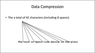 Data Compression
• The a total of 42 characters (including 8 spaces)
The rain in Spain lies mainly in the plain
 