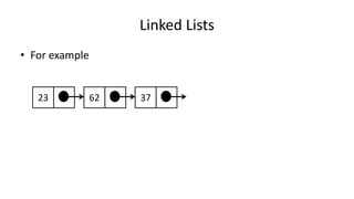 Linked Lists
• For example
23 62 37
 