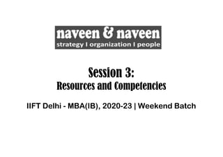 Session 3:
Resources and Competencies
IIFT Delhi - MBA(IB), 2020-23 | Weekend Batch
 
