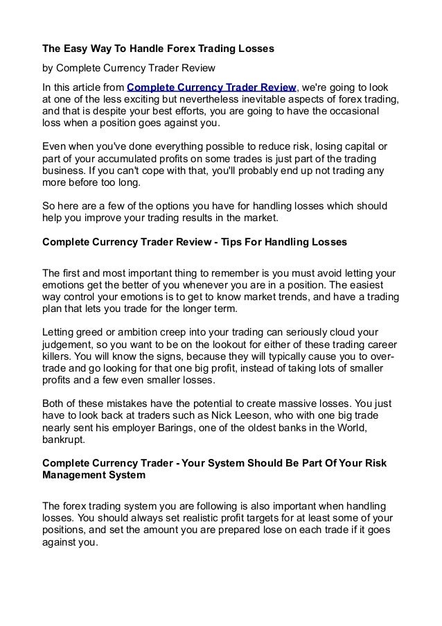 Complete Currency Trader Review How To Handle Forex Trading Losses - 
