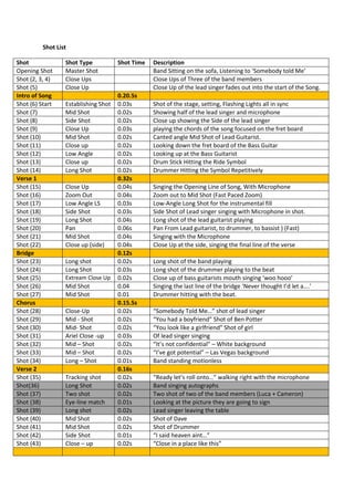 Shot List- Completed! | DOCX