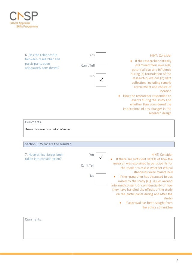 Casp Tool For Qualitative Studies Sample Answers September 19 And