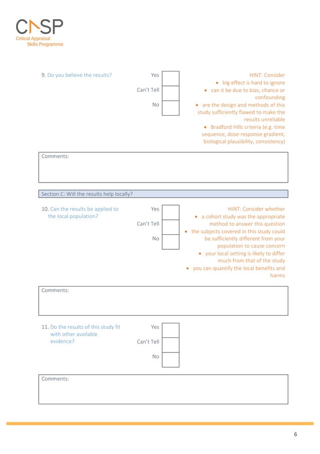 Critical Appraisal Skills Programme (CASP) Tool for Cohort Studies ...