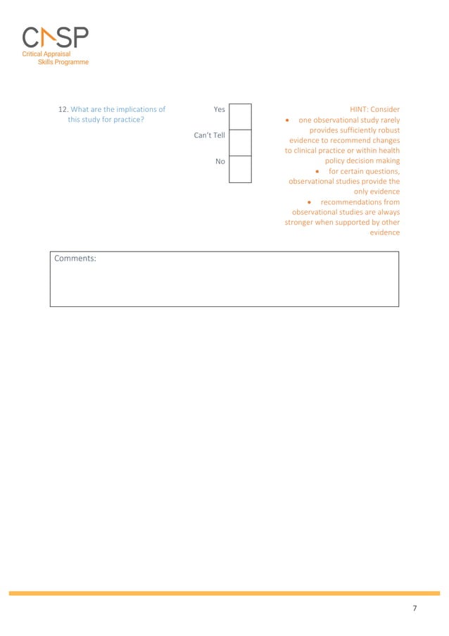 Critical Appraisal Skills Programme (CASP) Tool for Cohort Studies