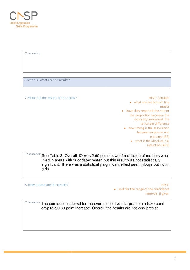 Critical Appraisal Skills Programme Casp Tool For Cohort Studies S