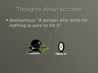 Thoughts about success Anonymous “A person who aims for nothing is sure to hit it” 