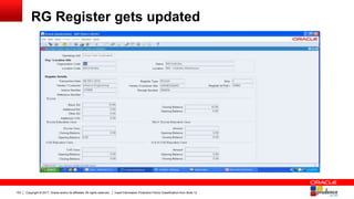 Copyright © 2017, Oracle and/or its affiliates. All rights reserved. Insert Information Protection Policy Classification from Slide 12153
RG Register gets updated
 