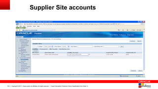 Copyright © 2017, Oracle and/or its affiliates. All rights reserved. Insert Information Protection Policy Classification from Slide 12103
Supplier Site accounts
 