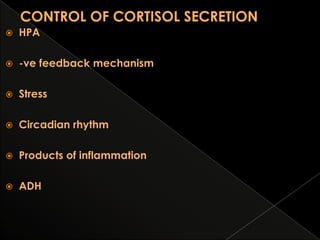 

HPA



-ve feedback mechanism



Stress



Circadian rhythm



Products of inflammation



ADH

 