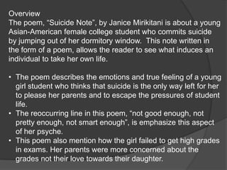 suicide note by janice mirikitani analysis