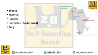 • Sirocco
• Khamsin
• Haboob
• Harmattan (Doctor wind)
• Berg
 